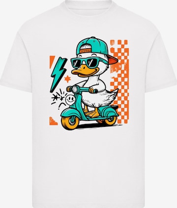 F4NT4STIC Shirt 'Coole Ente auf Roller' in Wit: voorkant