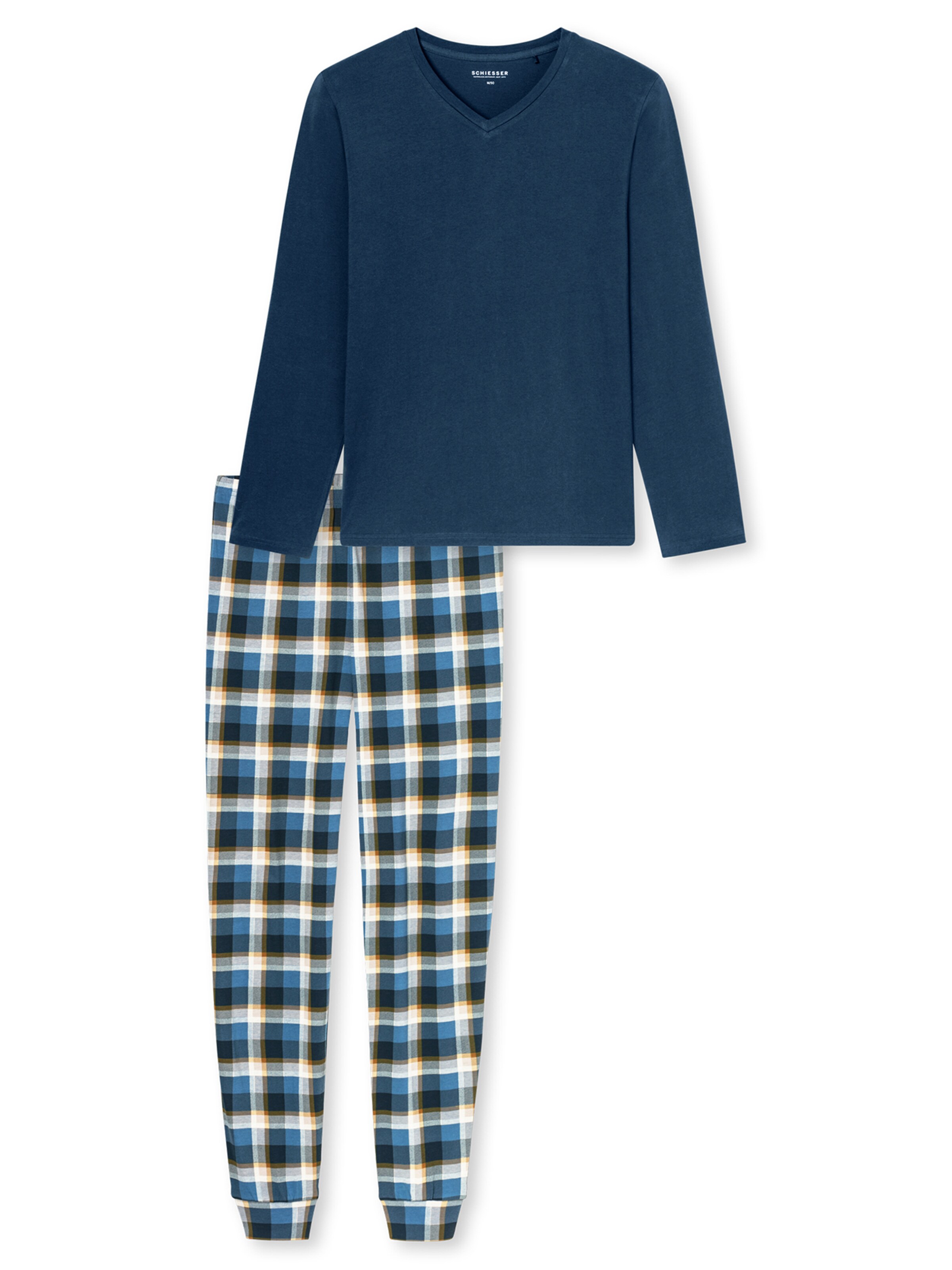 SCHIESSER Long Pajamas ' Casual Essentials ' in Blue: front