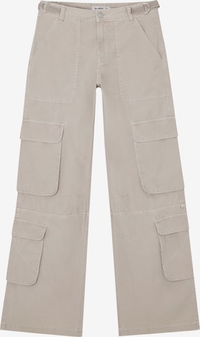 Pull&Bear Wide leg Cargojeans i beige: framsida