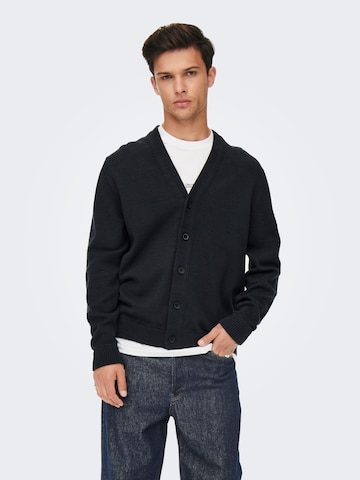 Only & Sons Knit Cardigan 'Lee' in Blue: front