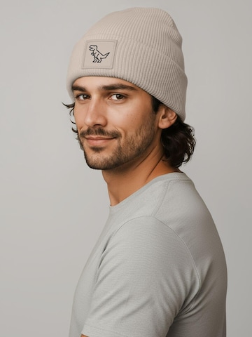 Neverless Beanie 'Polygon T-Rex' in Beige: front