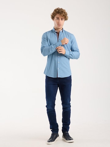 Coupe slim Chemise business 'Donatello Iconic Poplin Stretch Man Shirt Light Blue White' 7Camicie en bleu