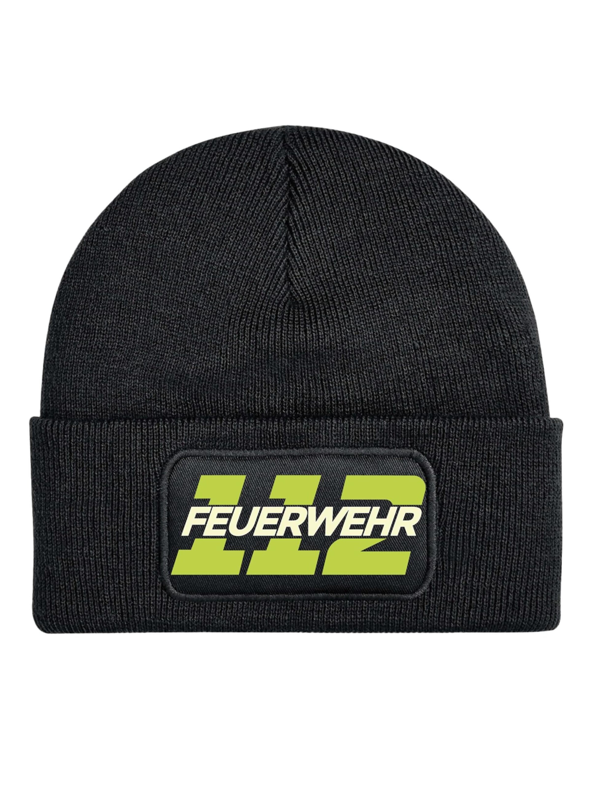 Youth Designz Mütze '112 Feuerwehr'‌‌‌‌ in Schwarz: Vorderseite