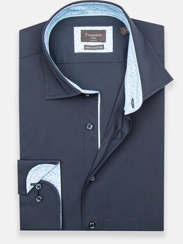 7Camicie - Ajuste estrecho Camisa de negocios 'Firenze Sport Poplin Stretch Man Shirt White' en azul