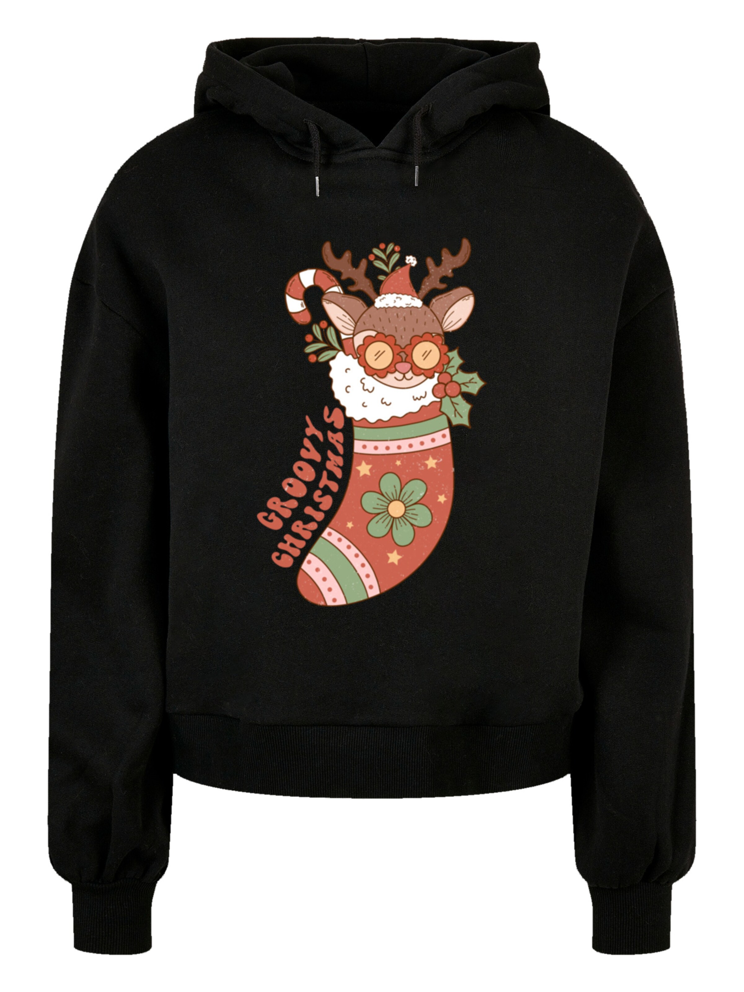 F4NT4STIC Sweatshirt 'Groovy Christmas Hippie Reindeer' in Black: front