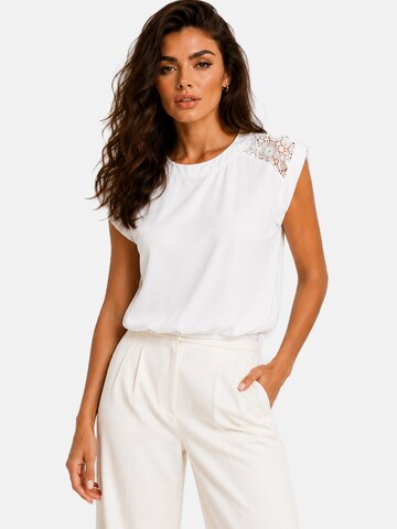 REGINA FASHION - Camiseta 'Blouse - Boat neckline lace' en blanco