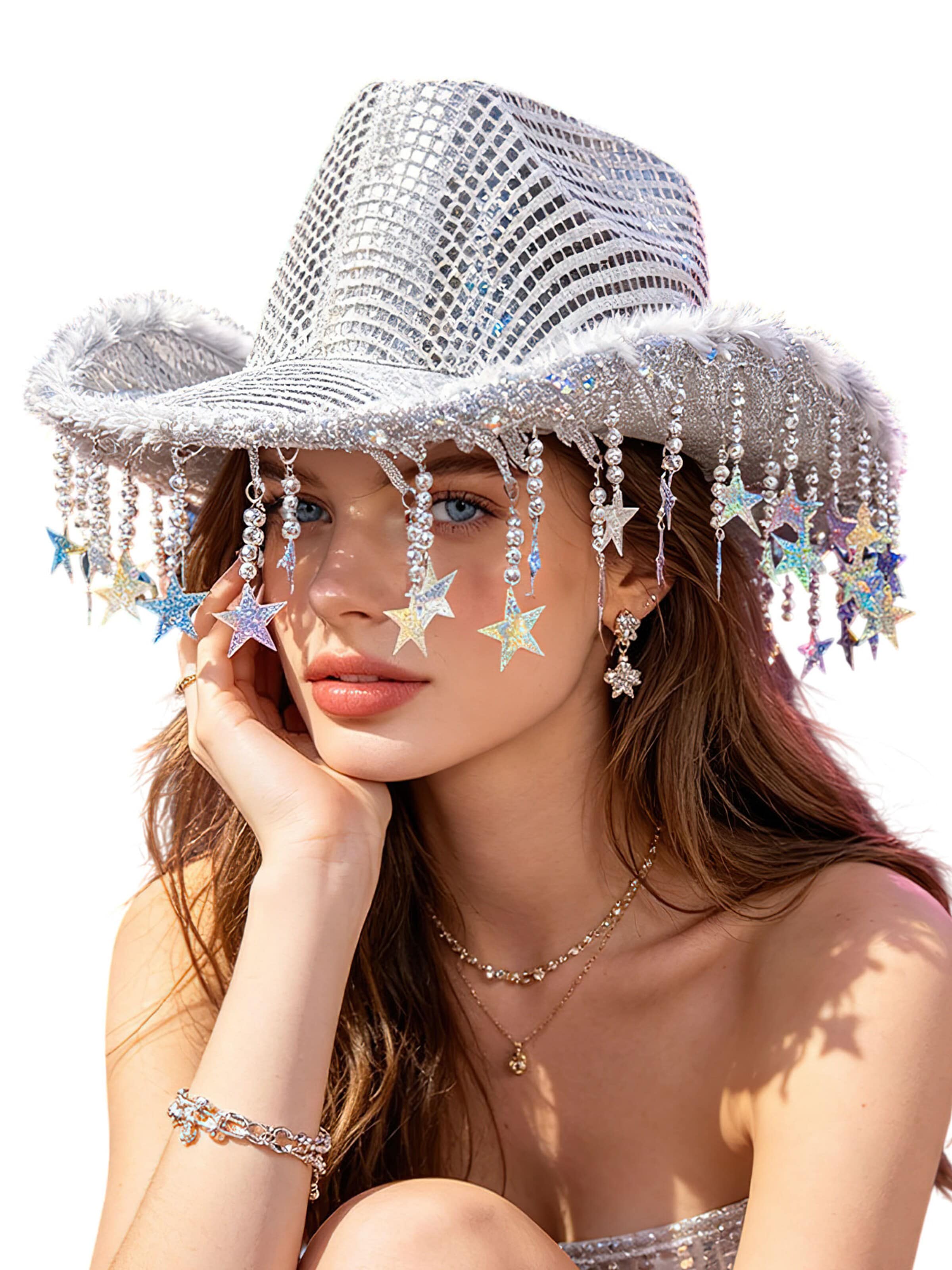 Magicshe Hut 'Glitzer Cowboy Hut'‌‌ in Silber: Vorderseite