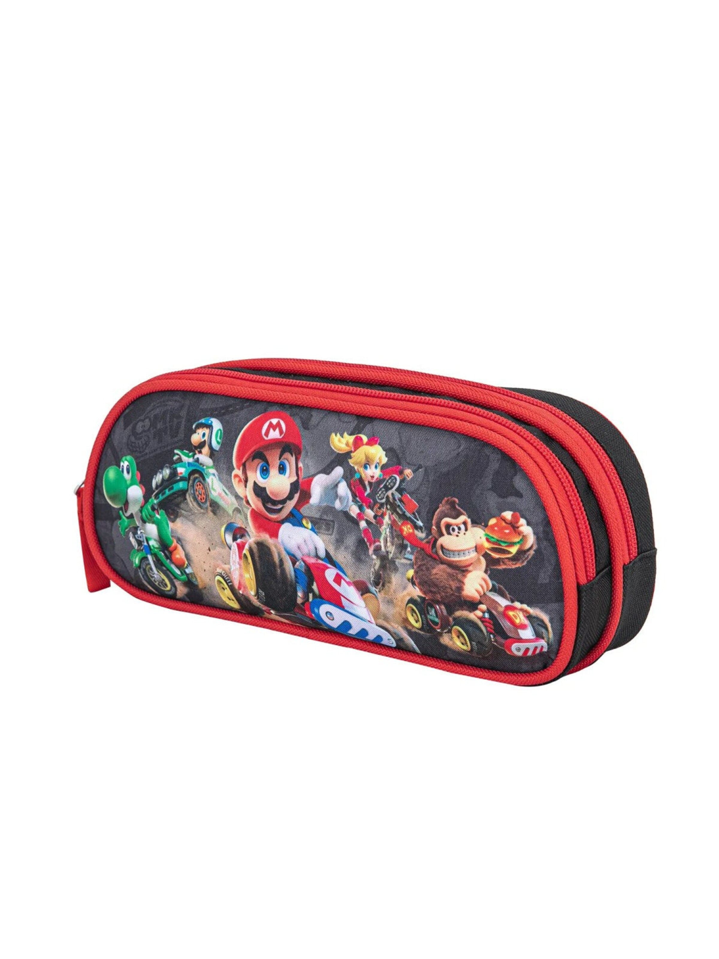Super Mario Buideltas 'Mario Kart etui jongens zwart rood – dubbele etui met 2 vakken – school etui met rits – ideaal voor pennen en schoolspul' in Bruin