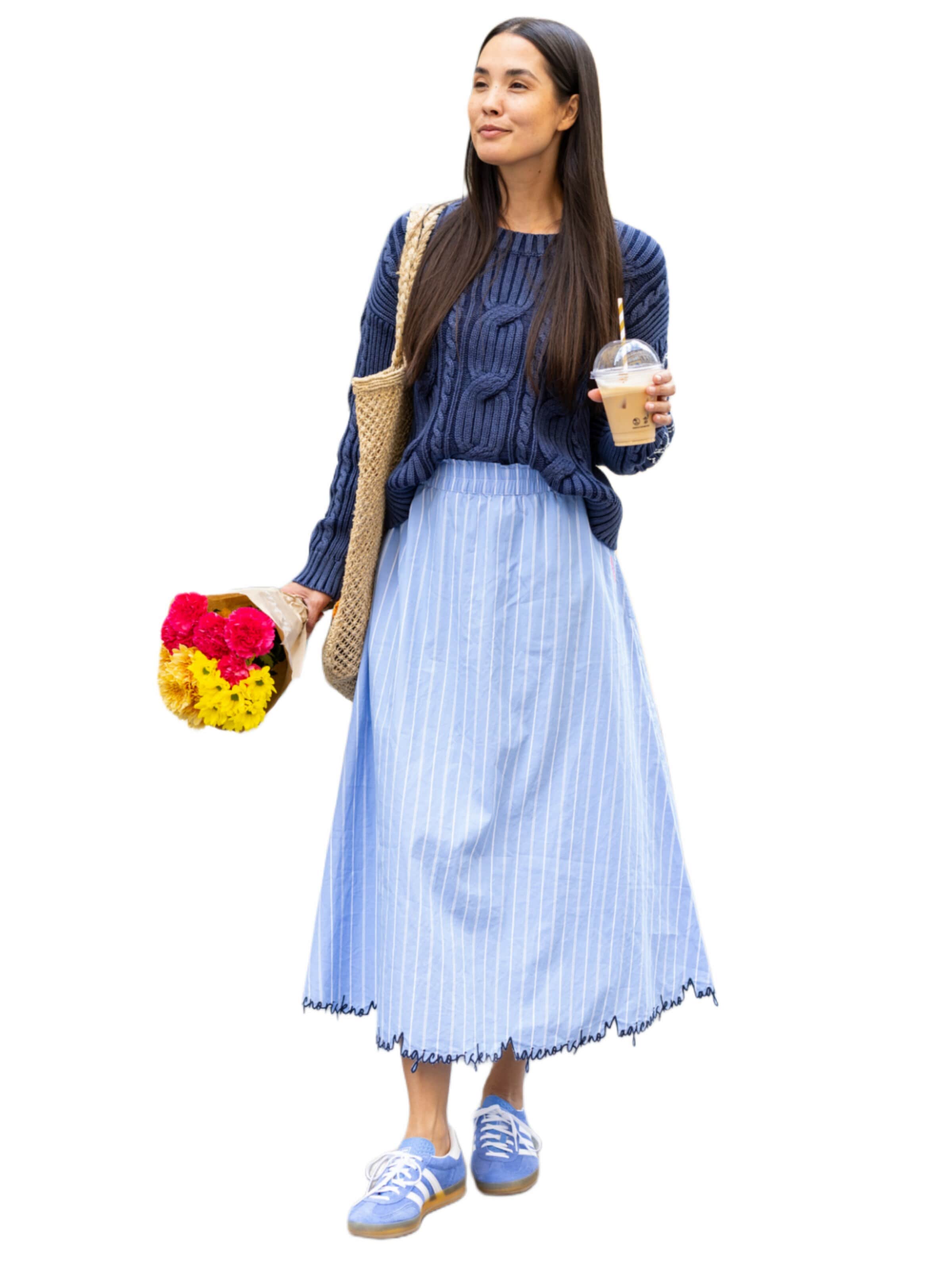 LIKS. Munich - Falda 'Blusenrock mit Saumstickerei "No Risk No Magic"' en azul: frente