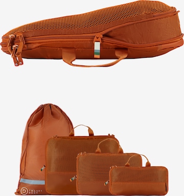 TRAVEL DUDE Travel Bag 'Packing Cubes Set 4-tlg. mit Kompression aus recycelten Plastikflaschen | Leichte Packwürfel | Packtaschen Set für Rucksack & Koffer' in Orange: front