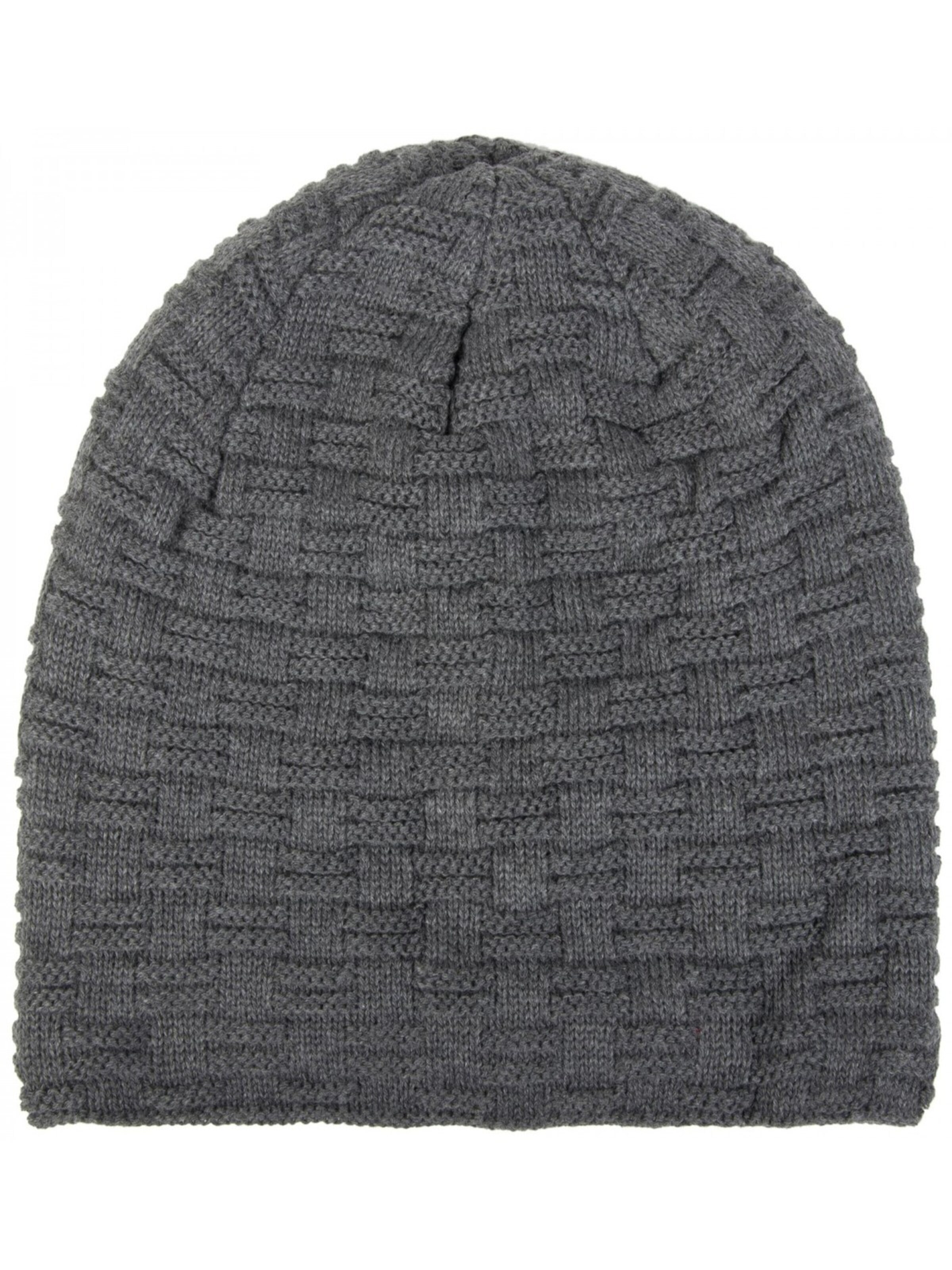 styleBREAKER Mütze 'Feinstrick Beanie mit Flecht Muster und Teddyfleece'‌ in Grau
