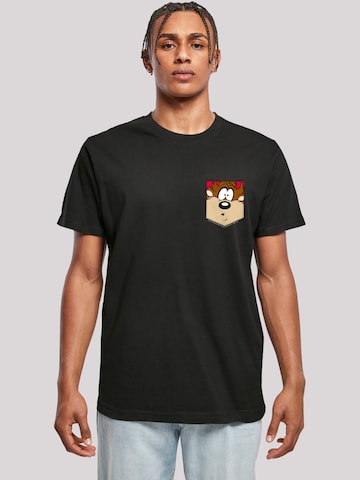 F4NT4STIC Shirt 'Looney Tunes Tasmanian Devil Face' in Zwart: voorkant