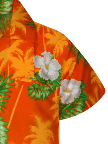King Kameha Regular fit Button Up Shirt 'Small Flower' in Orange
