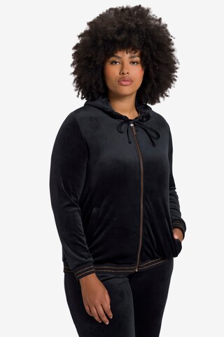 Ulla Popken Zip-Up Hoodie in Black: front