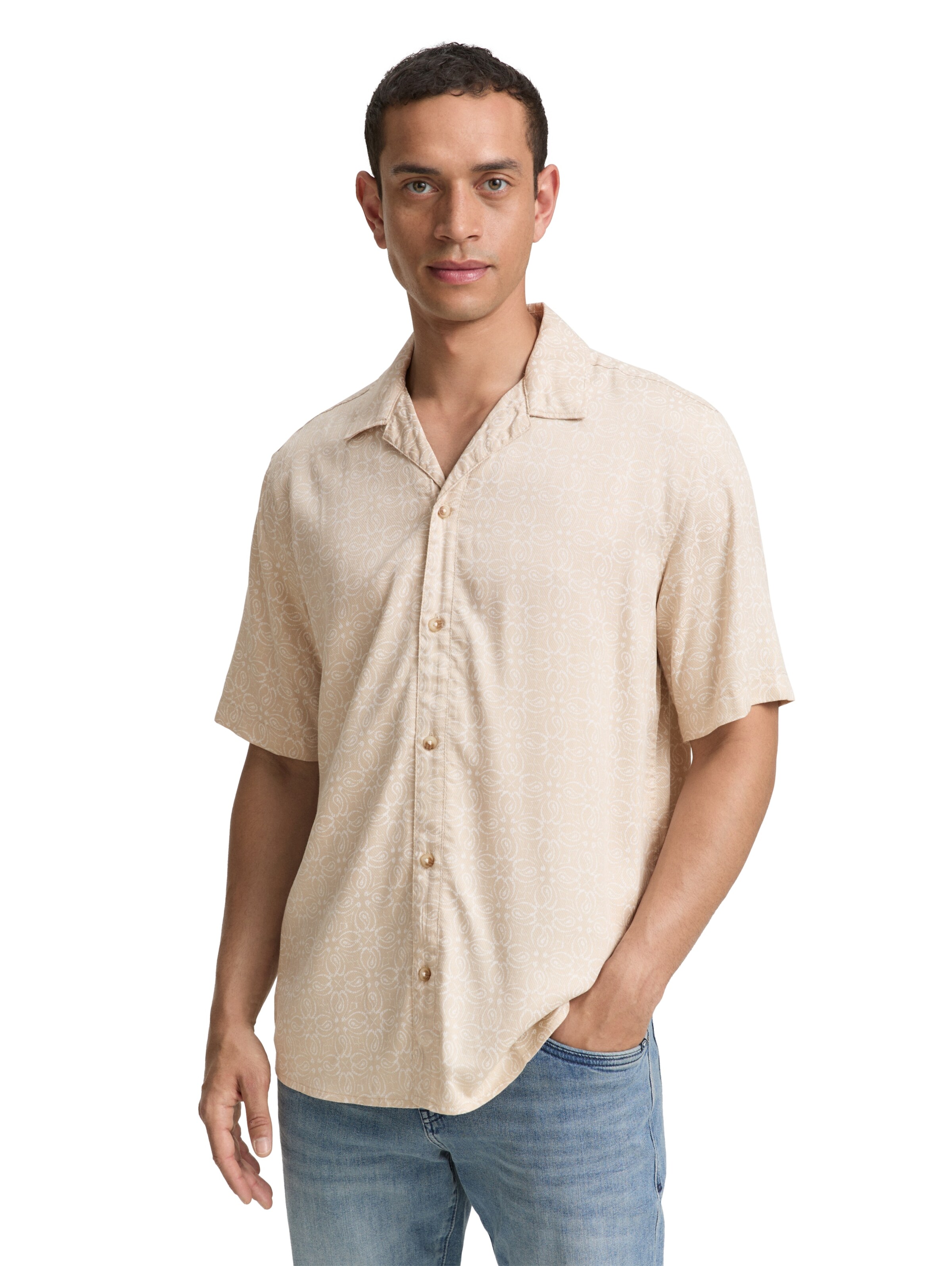 TOM TAILOR Comfort fit Button Up Shirt in Beige: front