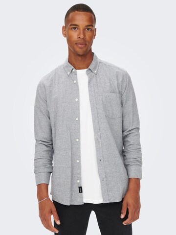 Only & Sons Regular fit Button Up Shirt 'Niko' in Grey