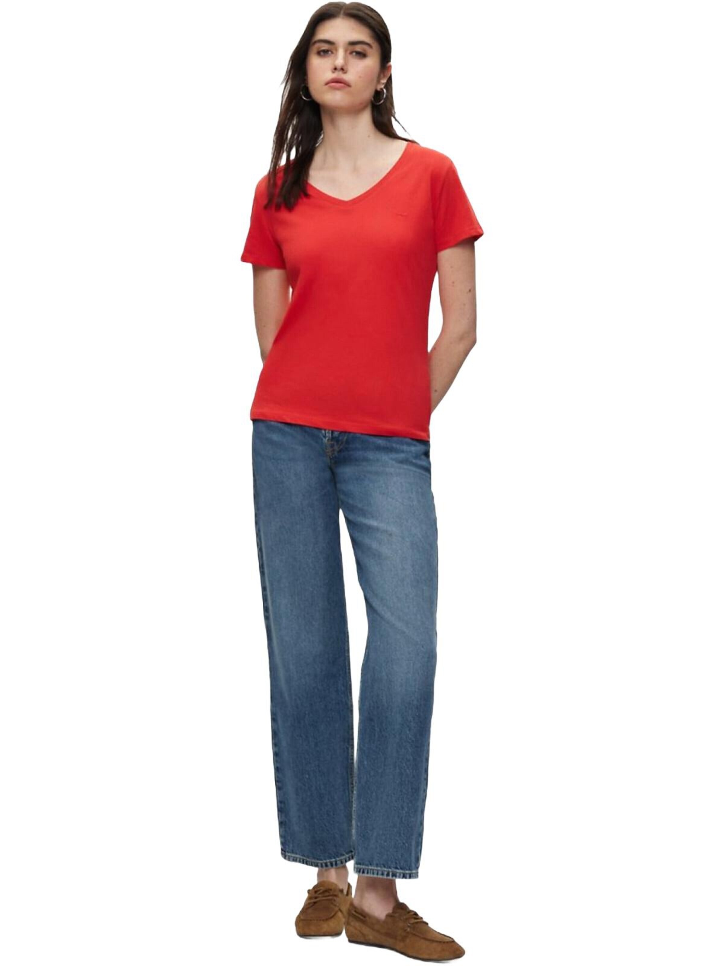 LTB Jeans - Camiseta 'LTB Jeans Damen-T-Shirt mit V-Ausschnitt' en rojo
