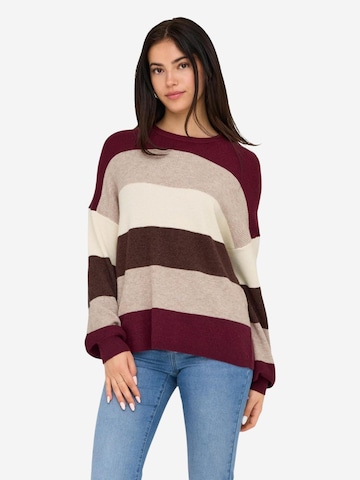 Pullover 'ONLATIA L/S STRIPE PULLOV KNT NOOS 15220044' di ONLY in rosso