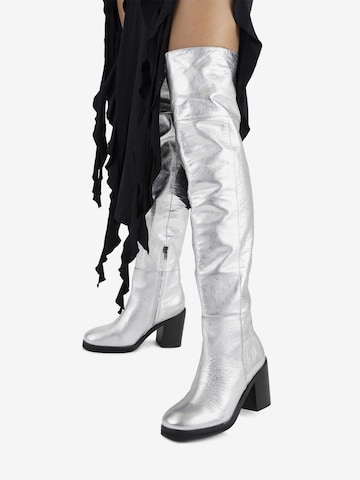 BRONX Over the Knee Boots 'New-Patt' in Silver