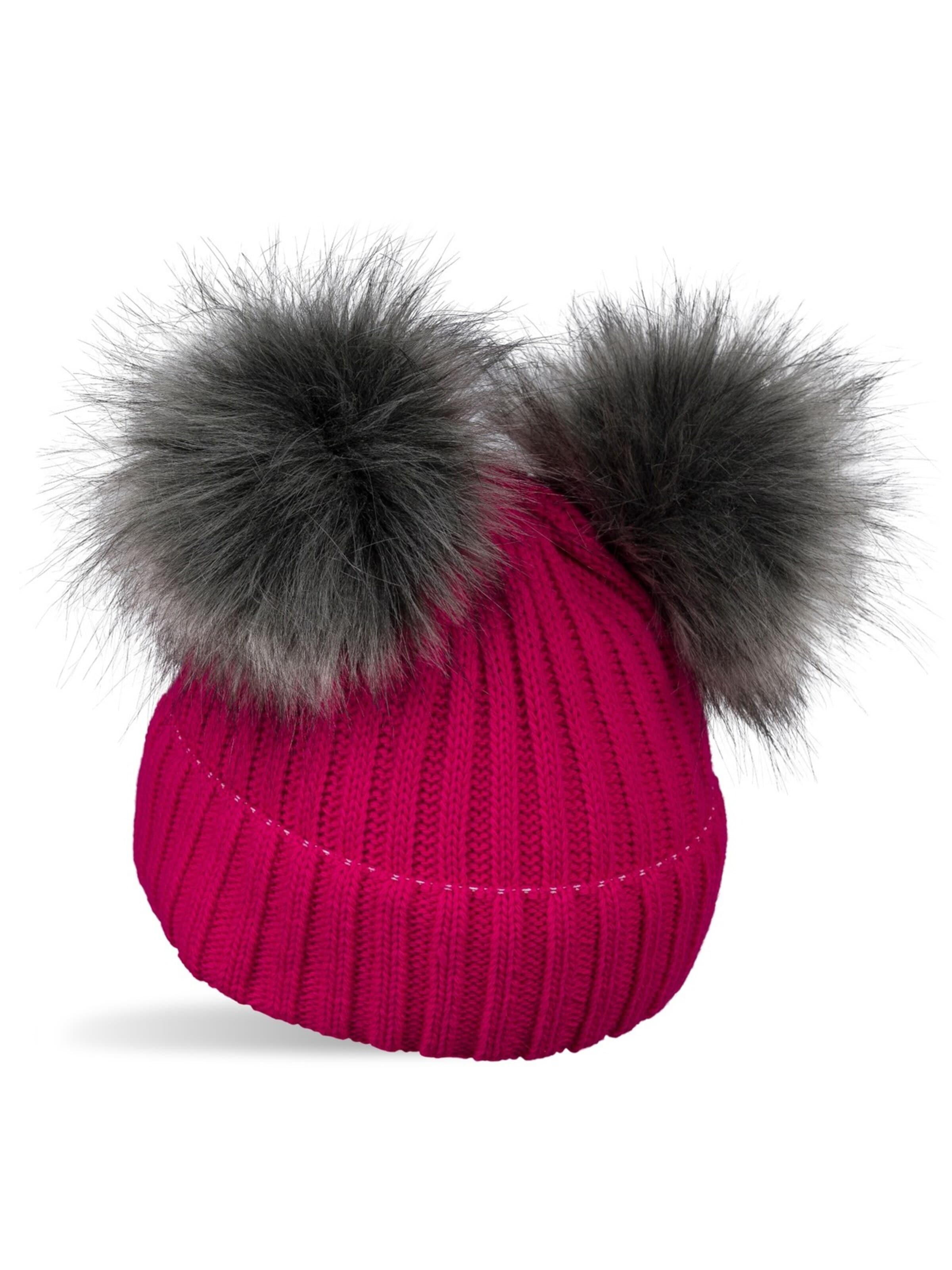 styleBREAKER Beanie 'Kinder Bommelmütze mit zwei Bommel' in Pink: front
