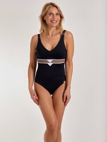 SUNFLAIR T-shirt Swimsuit in Black: front