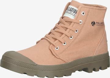 Palladium Lace-Up Ankle Boots in Beige: front