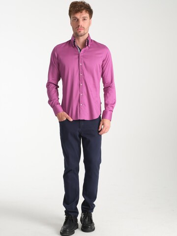 Slim fit Camicia business 'Roma Satin Man Shirt Green' di 7Camicie in lilla