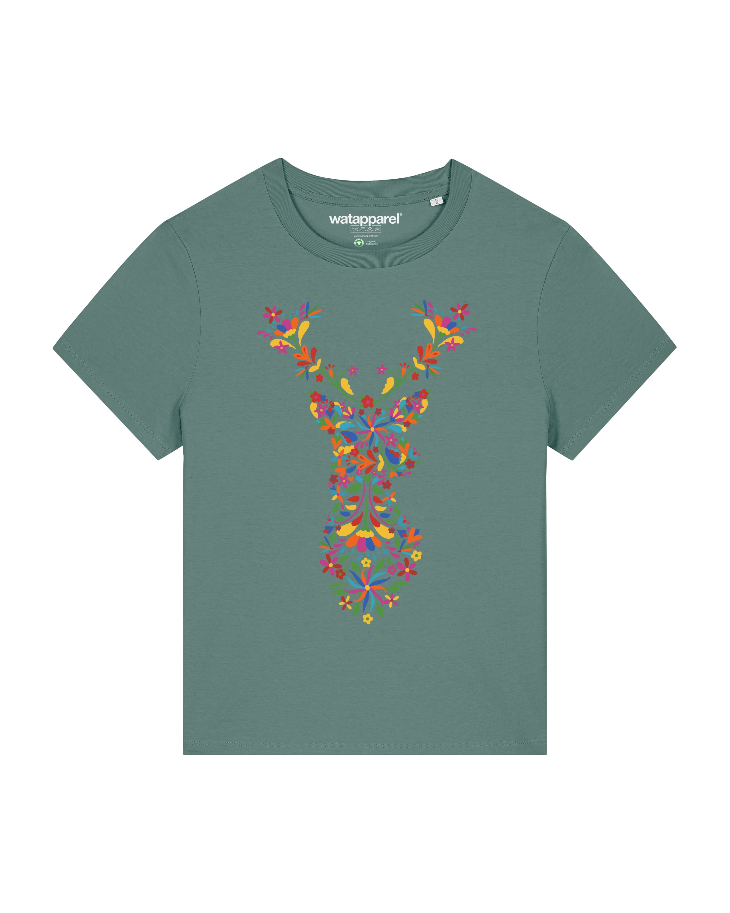Maglietta ' Floral Deer ' di Watapparel in verde: frontale