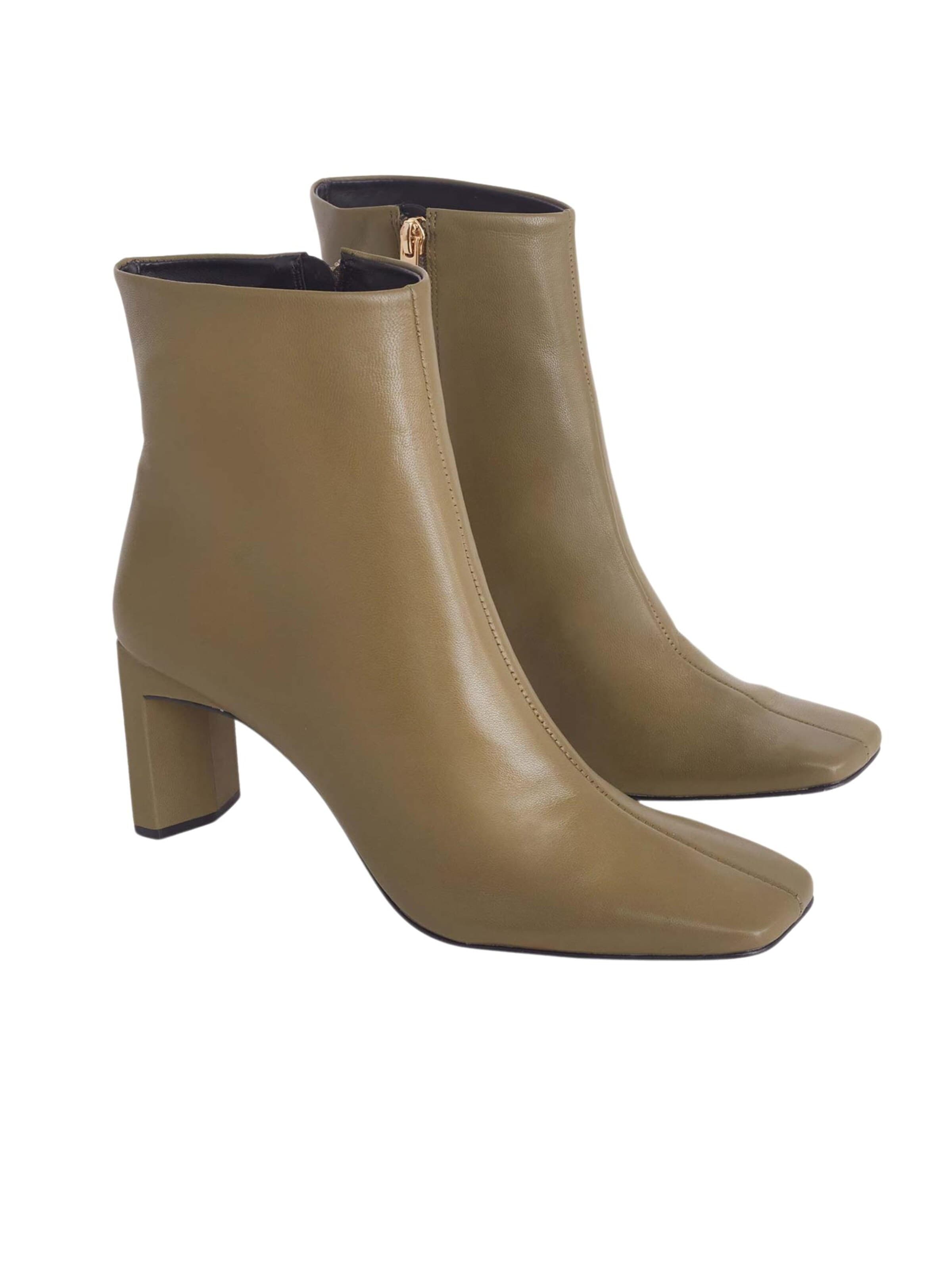 Mangara Atelier - Botas de tobillo 'Senna Stiefel Damen Ziegenleder Olivgrün - Blockabsatz' en verde