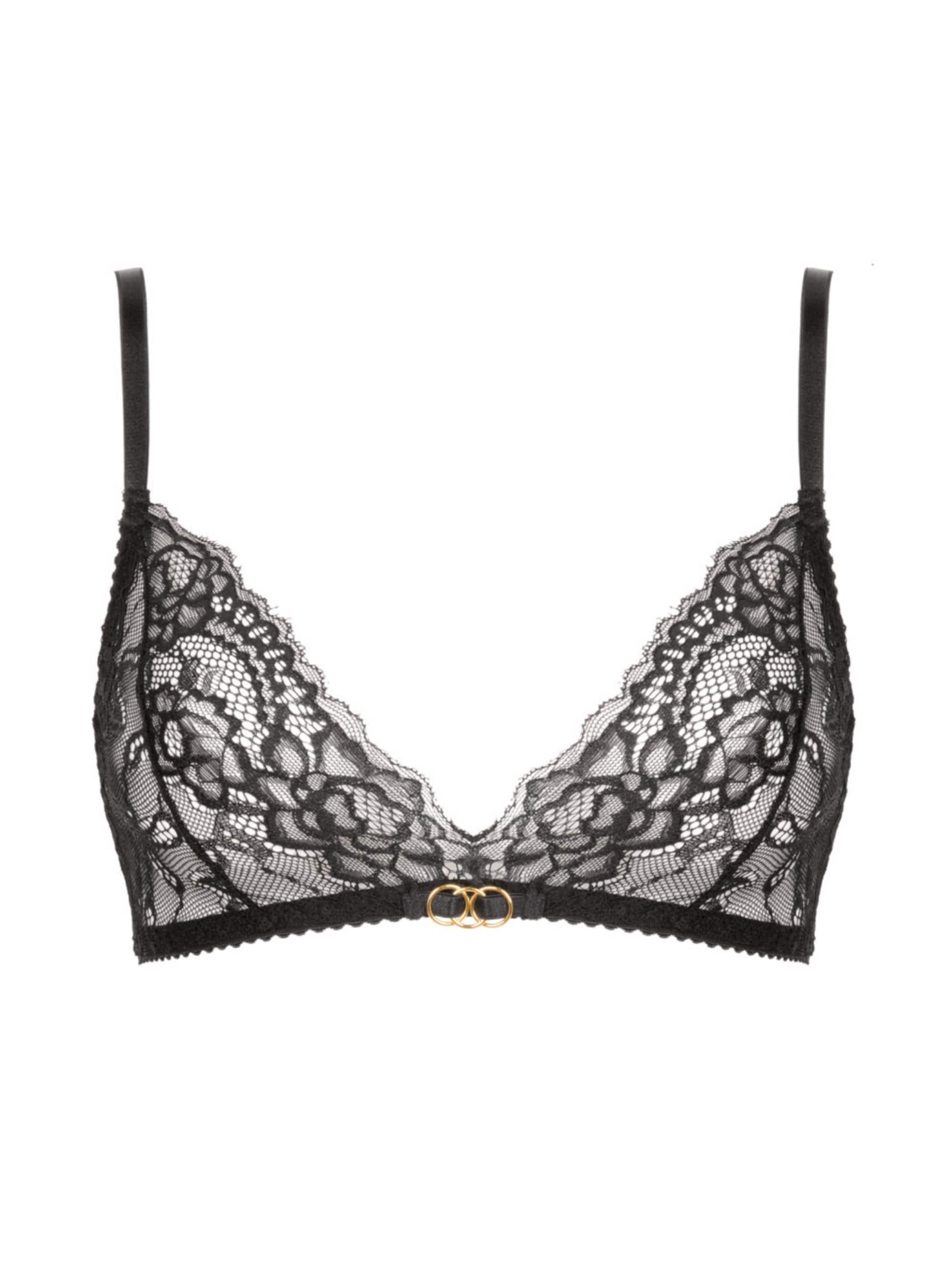 WHITE RVBBIT Triangel BH 'Black Rose' i sort: forside