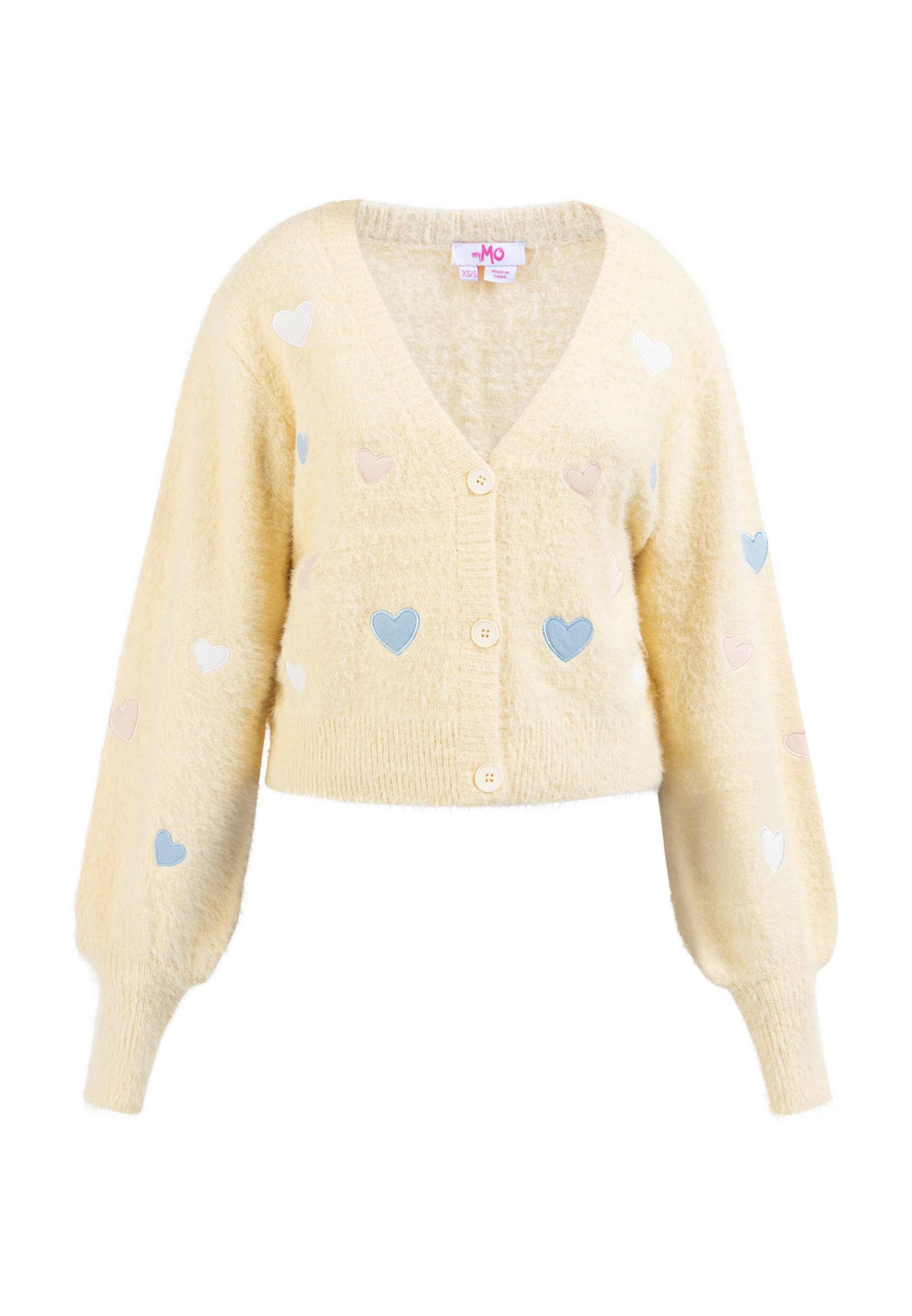 dzeltens MYMO Adīta jaka 'Biany': no priekšpuses