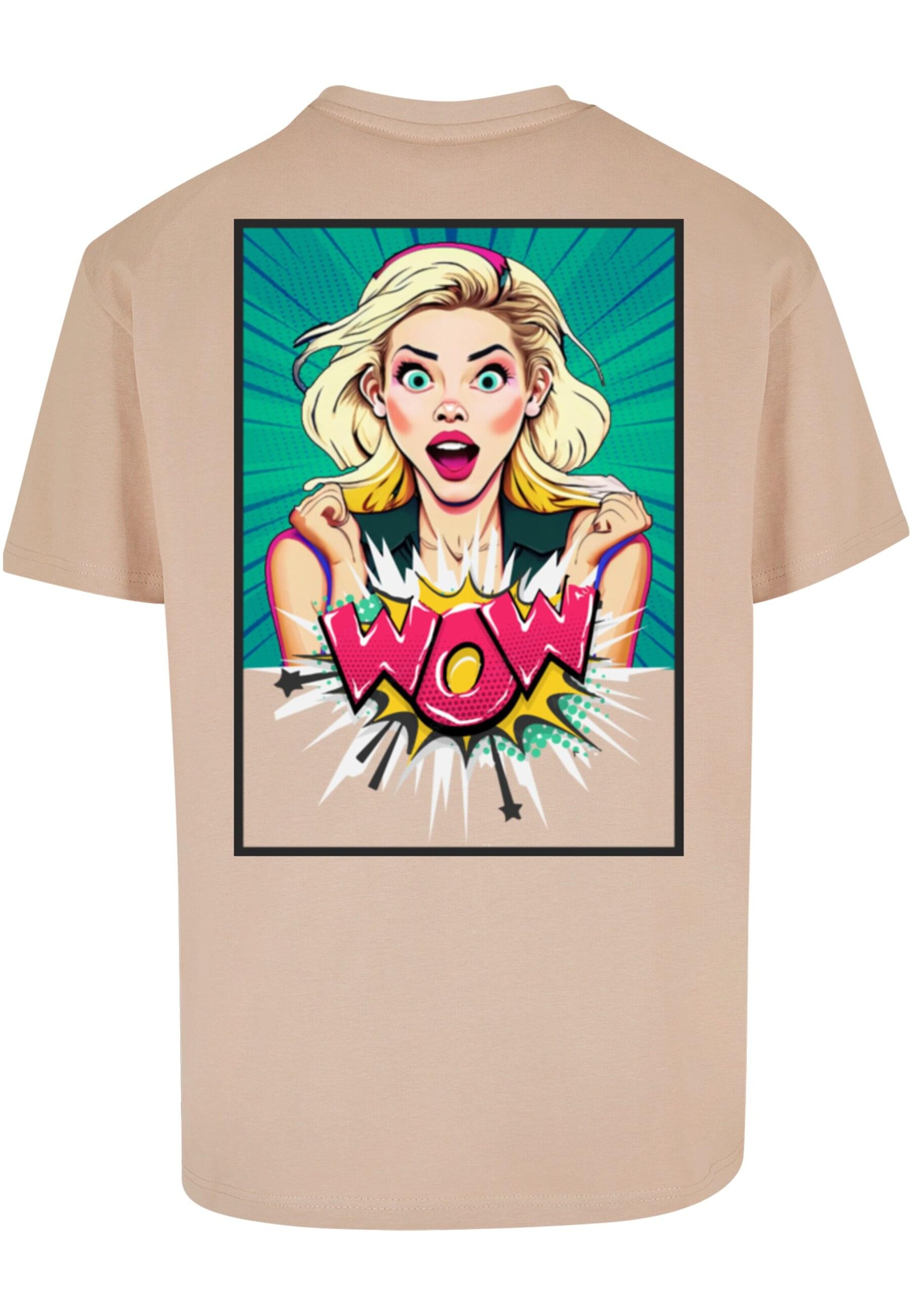 T-Shirt 'WOW Comic' Merchcode en beige
