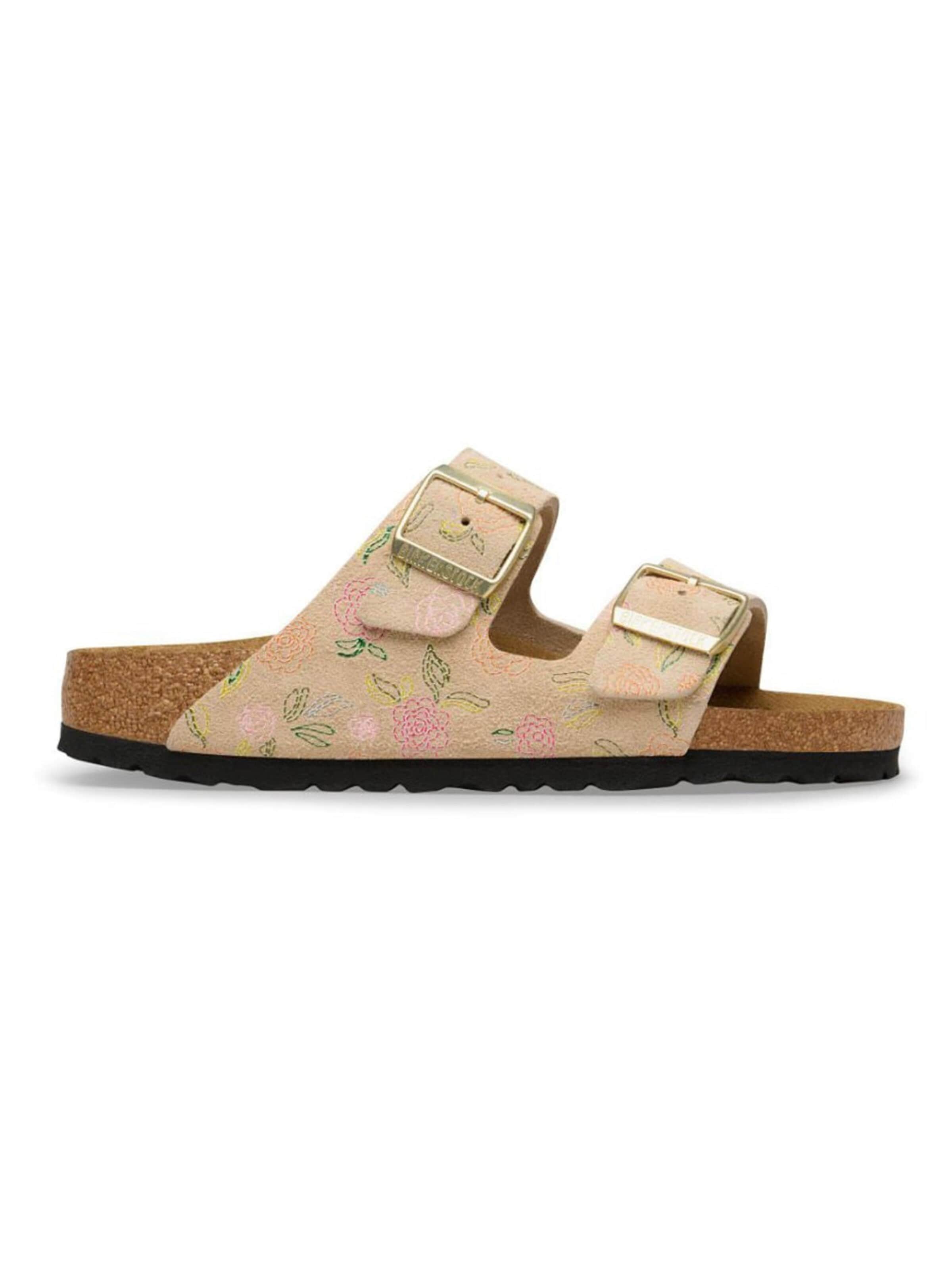 BIRKENSTOCK Mules 'ARIZONA SUEDE LEATHER NARROW FIT SANDCASTLE FLOWER' in 36 in Brown, Item view