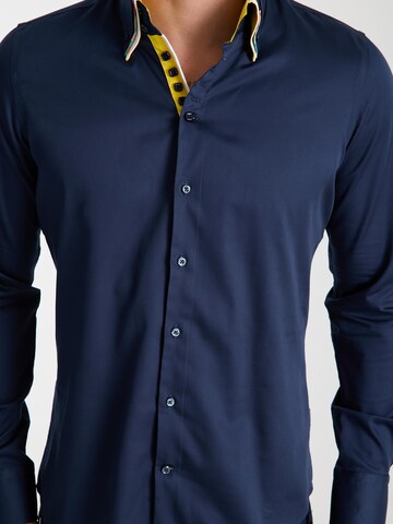 Slim fit Camicia business 'Vesuvio Iconic Satin Man Shirt Black' di 7Camicie in blu