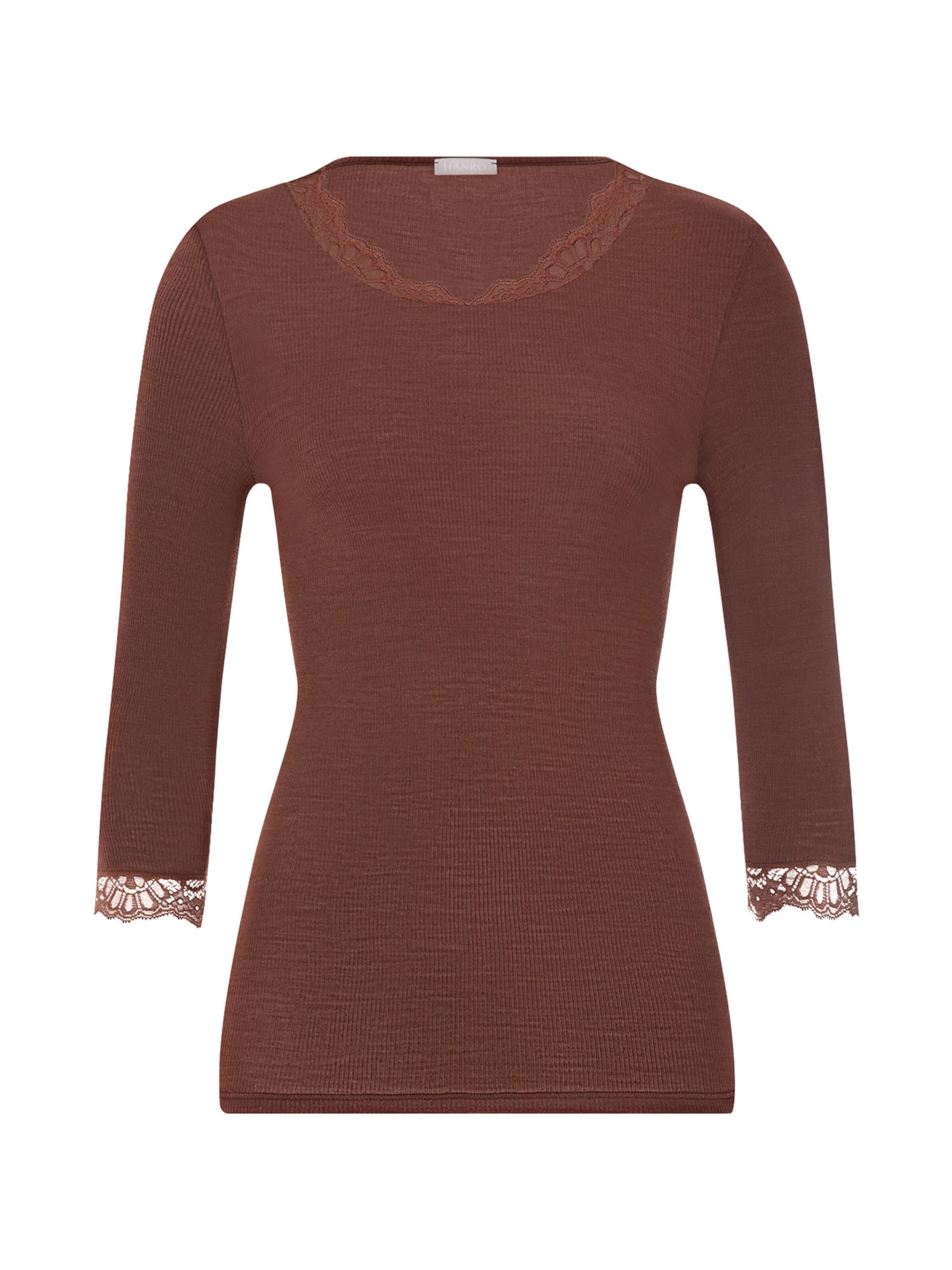 Hanro Shirt ' Woolen Lace ' in Bruin: voorkant