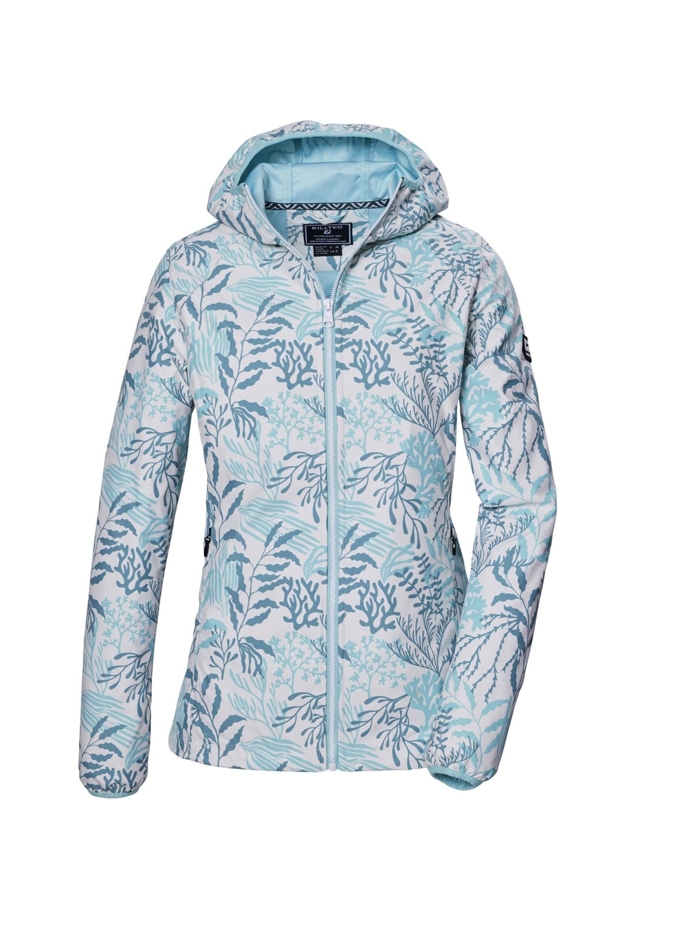 KILLTEC Outdoorová bunda 'Softshelljacke KOS 56 Damen Kapuze Outdoorjacke Blumenmuster' – modrá: přední strana