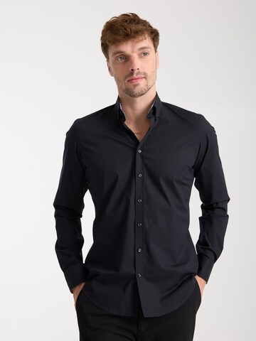 Slim fit Camicia business 'Leonardo Sport Poplin Stretch Man Shirt Black' di 7Camicie in nero: frontale