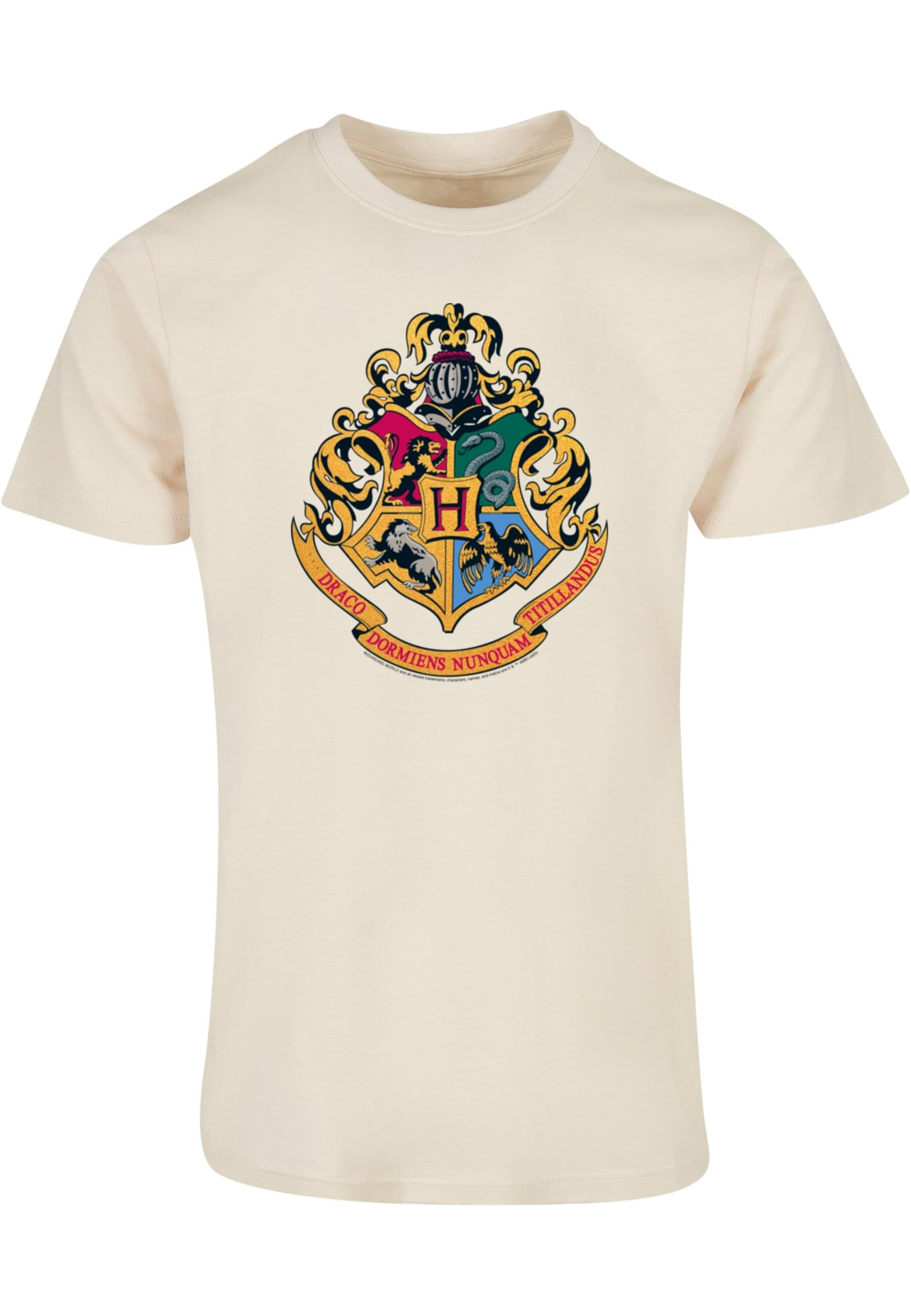 ABSOLUTE CULT Shirt 'Harry Potter - Hogwarts Crest Gold' in Beige: front