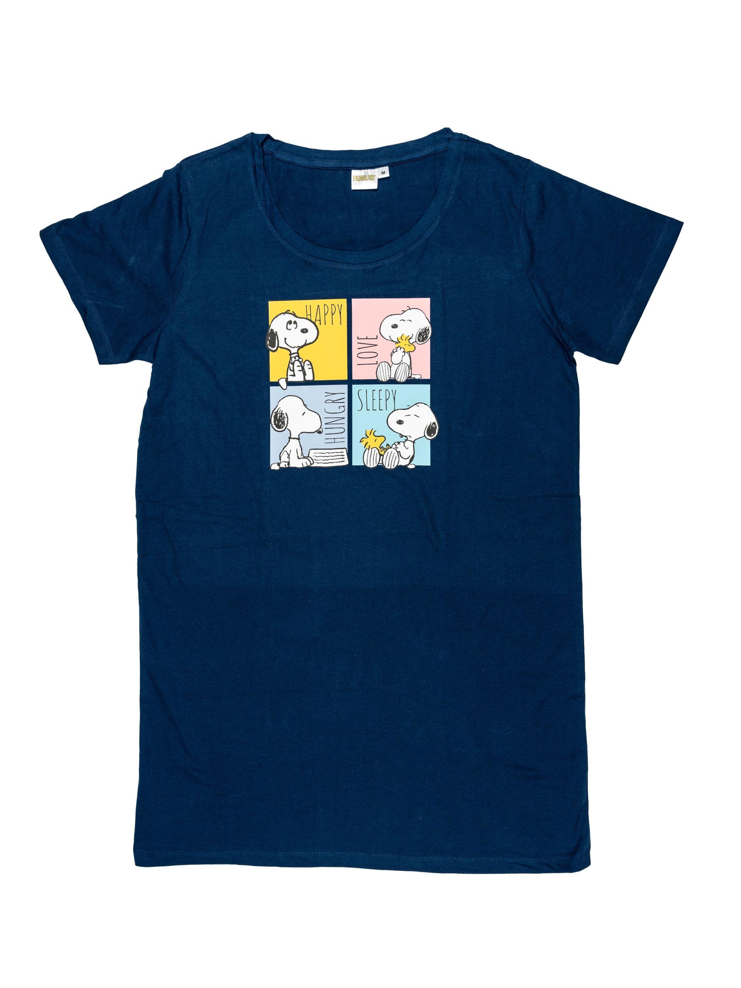 Snoopy & Die Peanuts Nightgown 'Happy Love Hungry Sleepy' in Blue: front