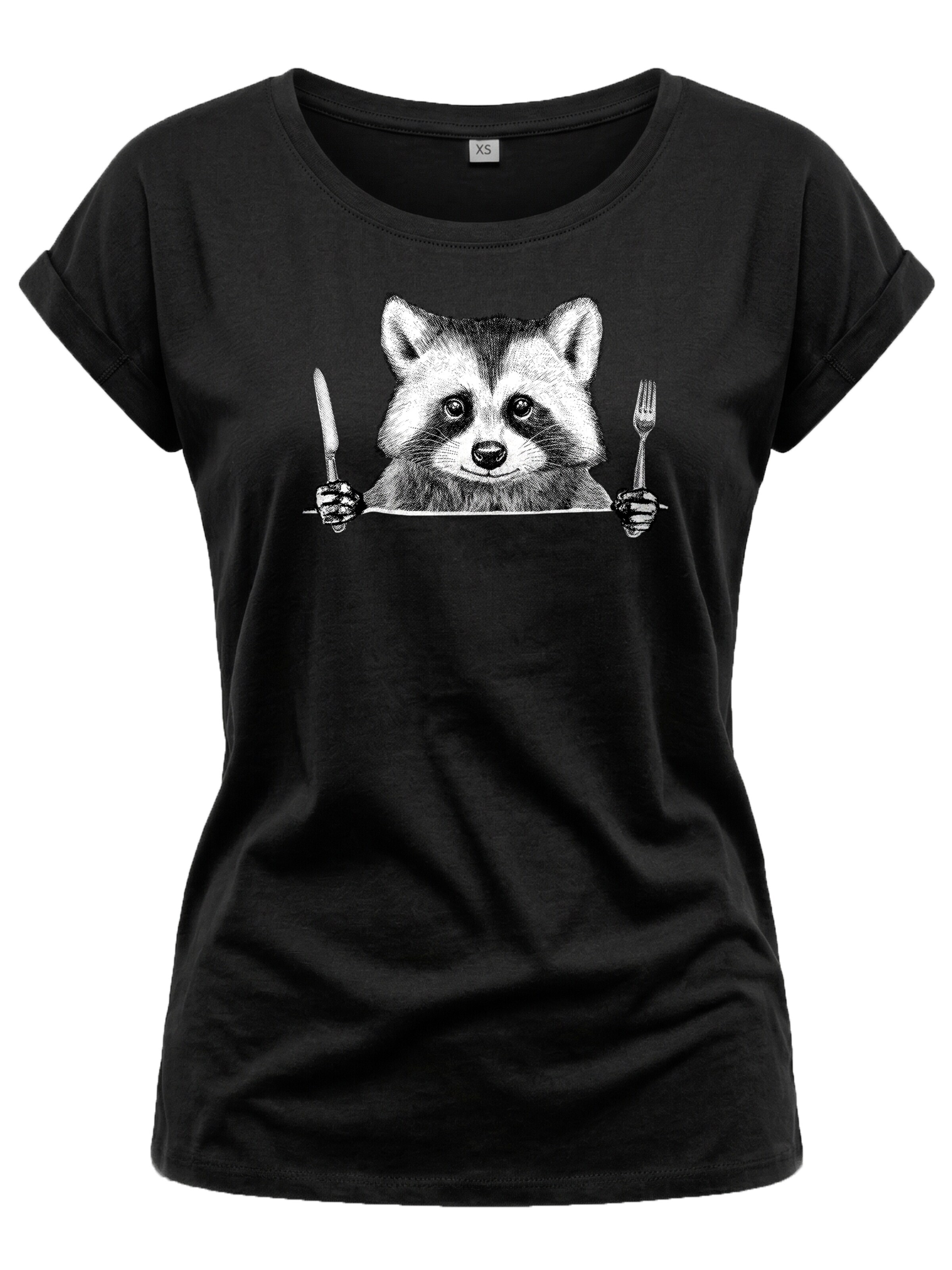 MAKAYA Shirt 'Waschbär Gabel' in Black: front