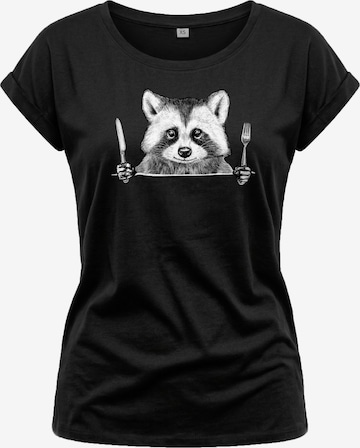 MAKAYA Shirt 'Waschbär Gabel' in Black: front
