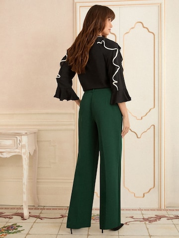 Wide Leg Pantalon à plis love & roses en vert