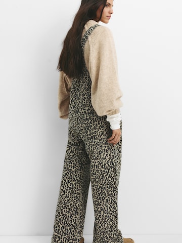 Pull&Bear Wide leg Dungarees in Brown