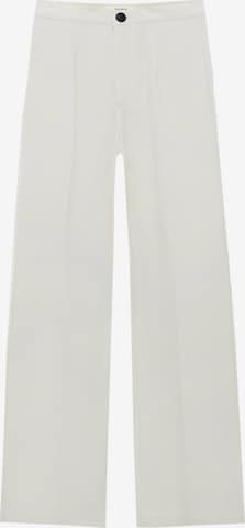 Pull&Bear Wide leg Pleated Pants in White: front