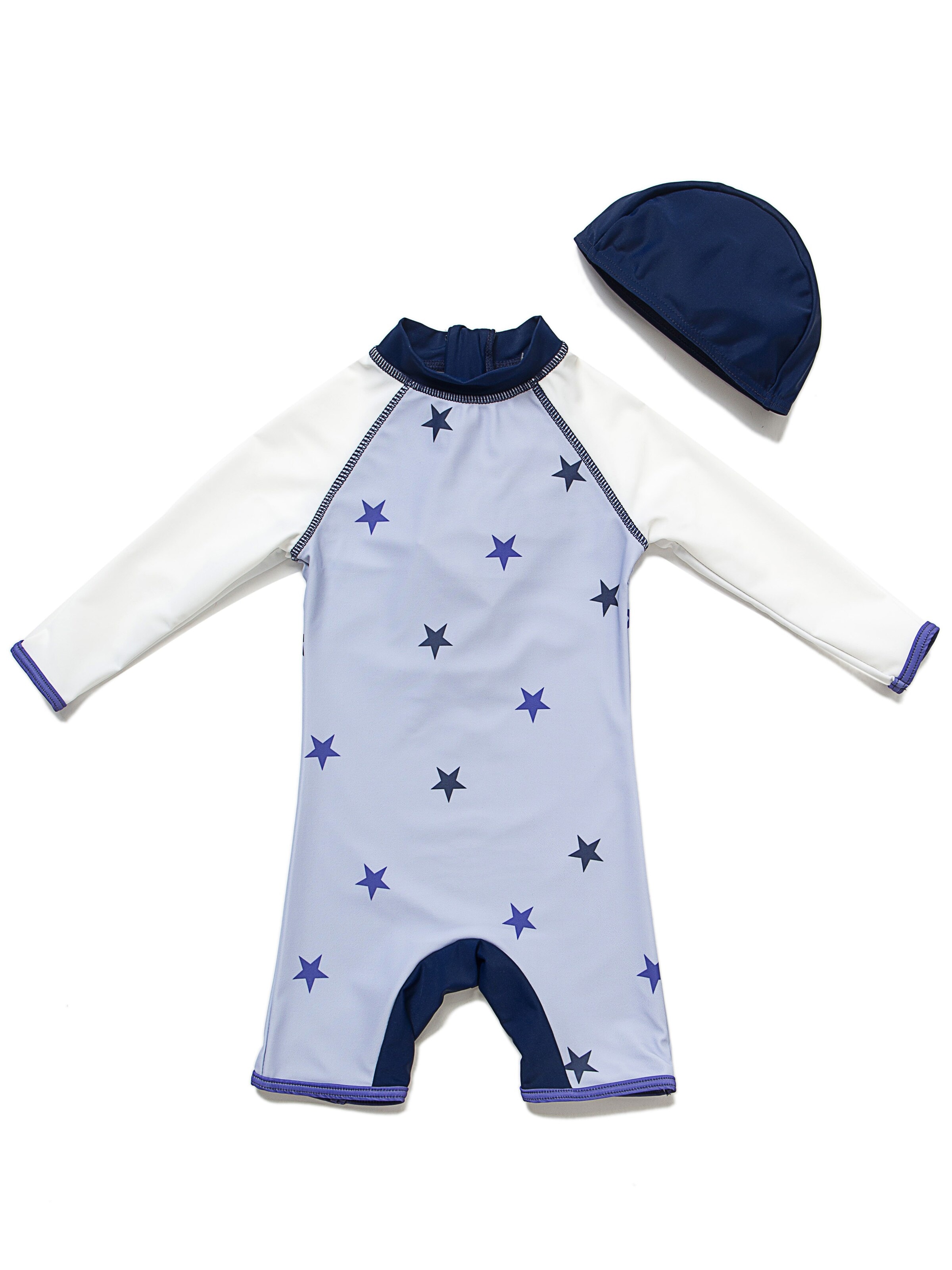 BONVERANO Athletic Swimwear 'Baby Jungen UV Badeanzug 50+ Langarm Reißverschluss inkl Sonnenhut' in Purple: front