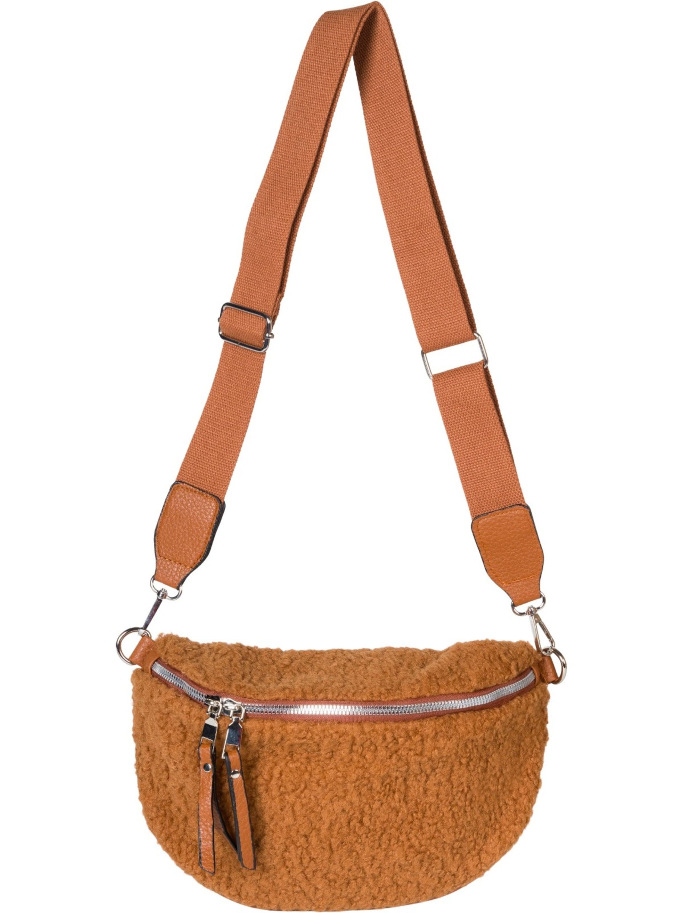 styleBREAKER Crossbody bag 'Teddyfell Halbmond Crossbody Bag' in Brown: front
