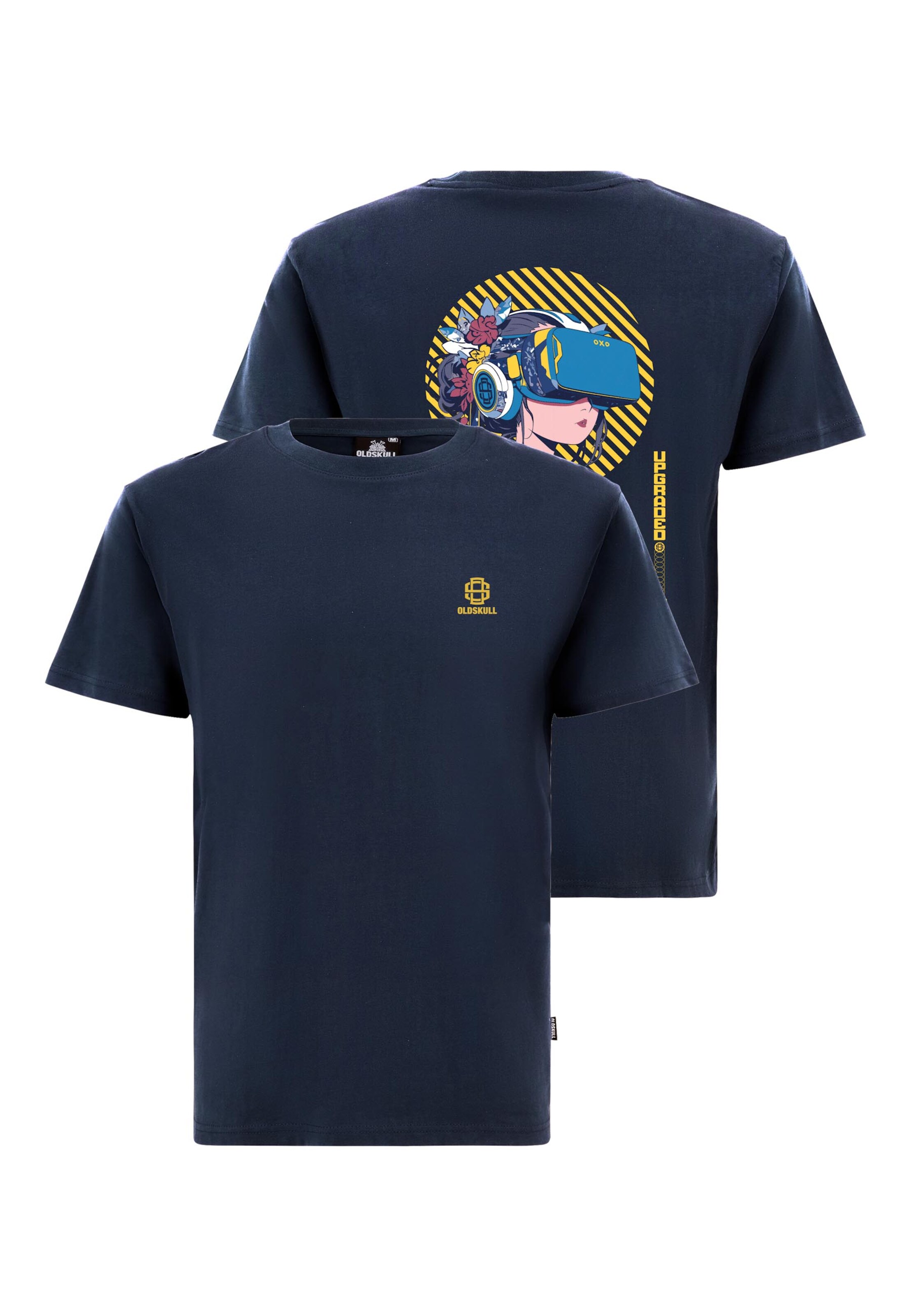 Oldskull Shirt 'Asian Virtual Geisha Logo Graphic' in Blauw: voorkant