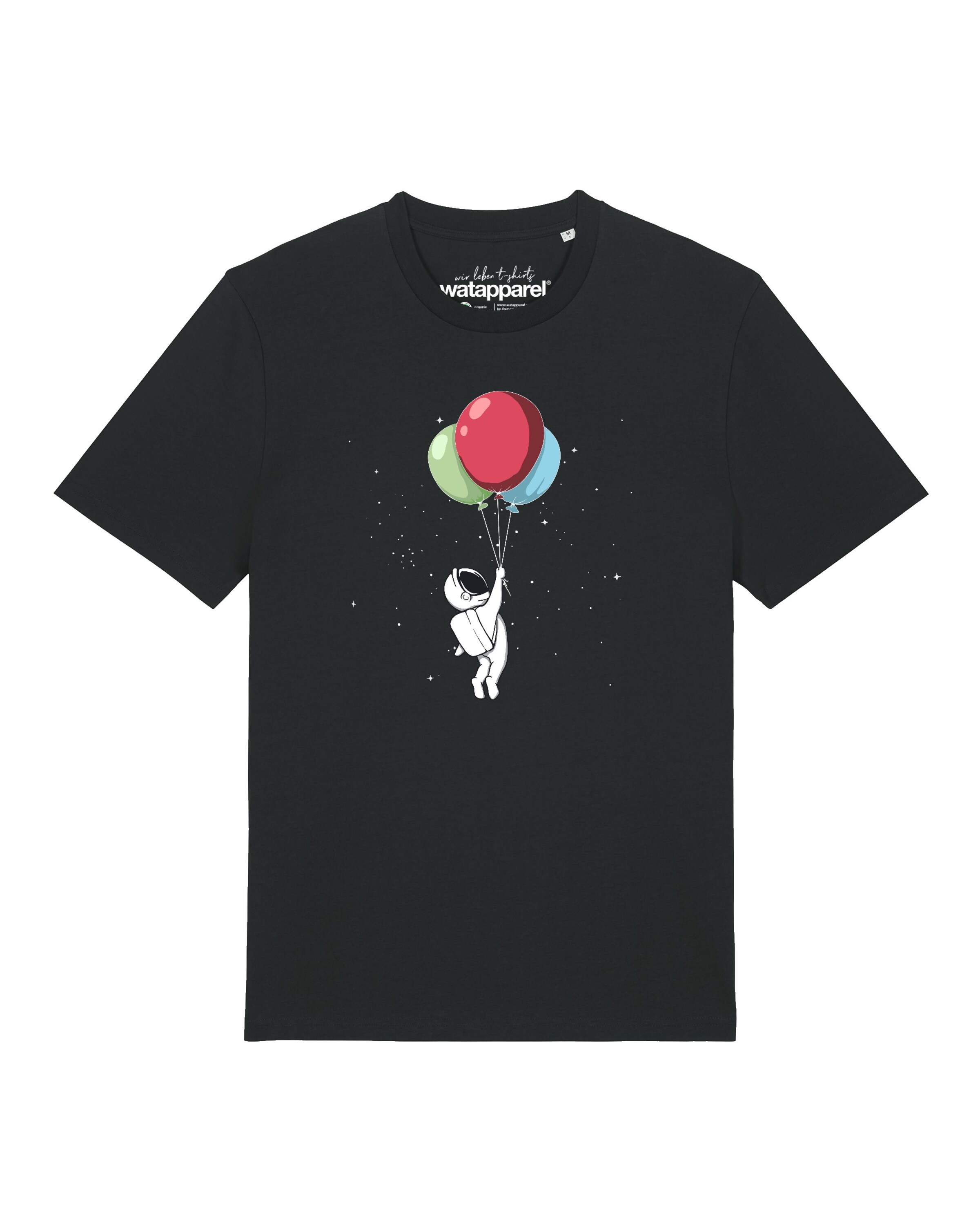 Maglietta 'Little Balloon Astronaut' di Watapparel in nero: frontale