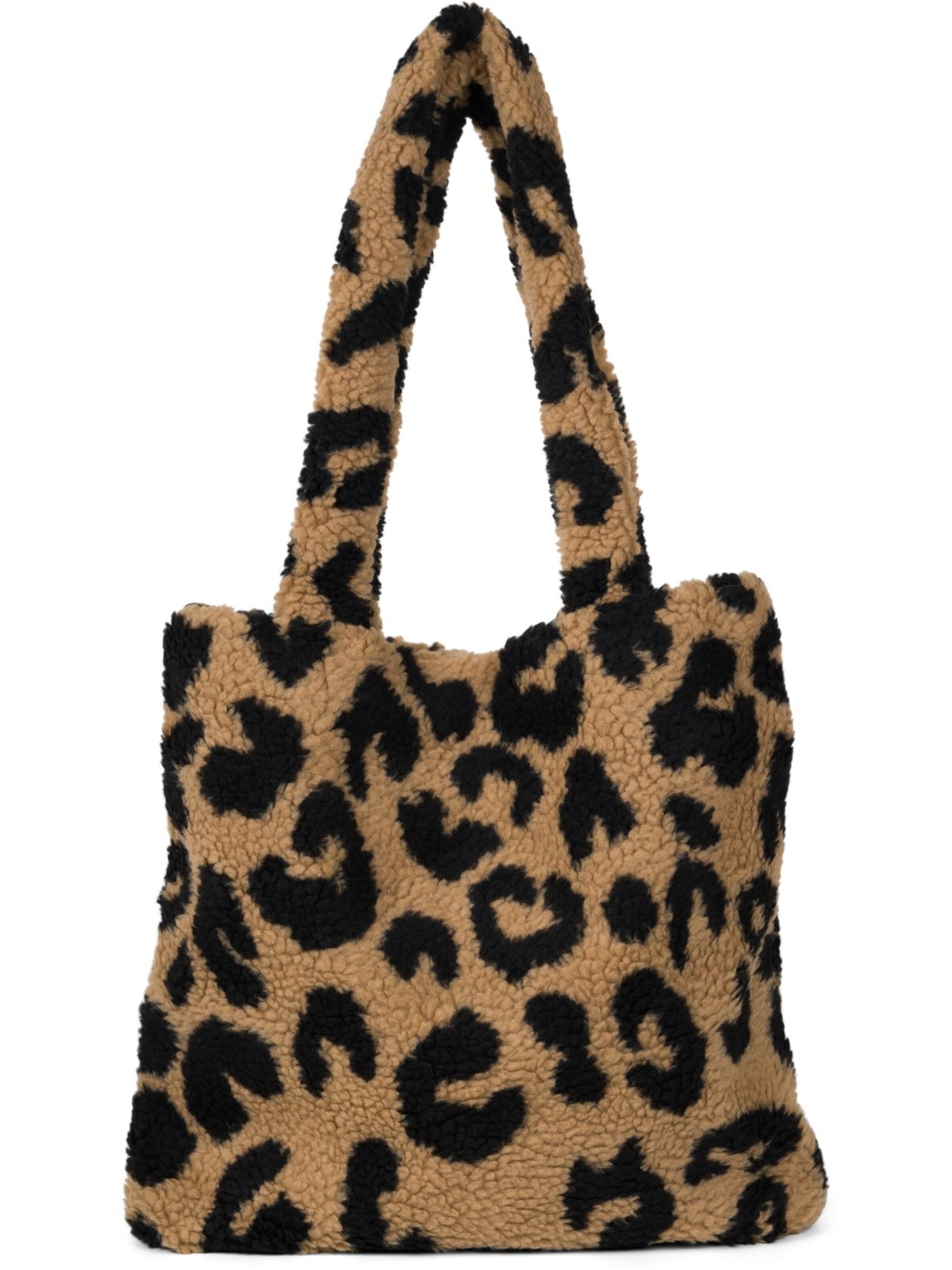 styleBREAKER Shoulder bag 'Leo Shopper Teddyfell Optik' in Brown