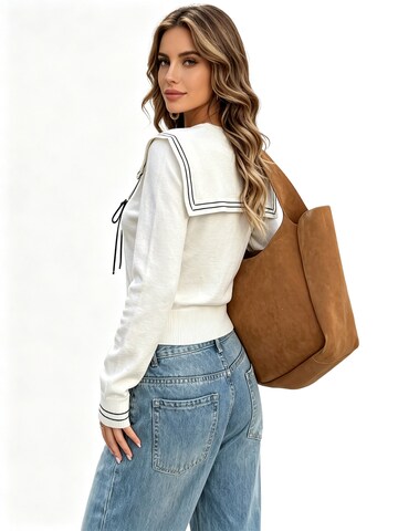 KoJooin Sweter 'Damen Süßer Marine-Stil Strickpullover mit Großem Kragen – Kontrastfarbene Streifen und Kordelzug' w kolorze biały